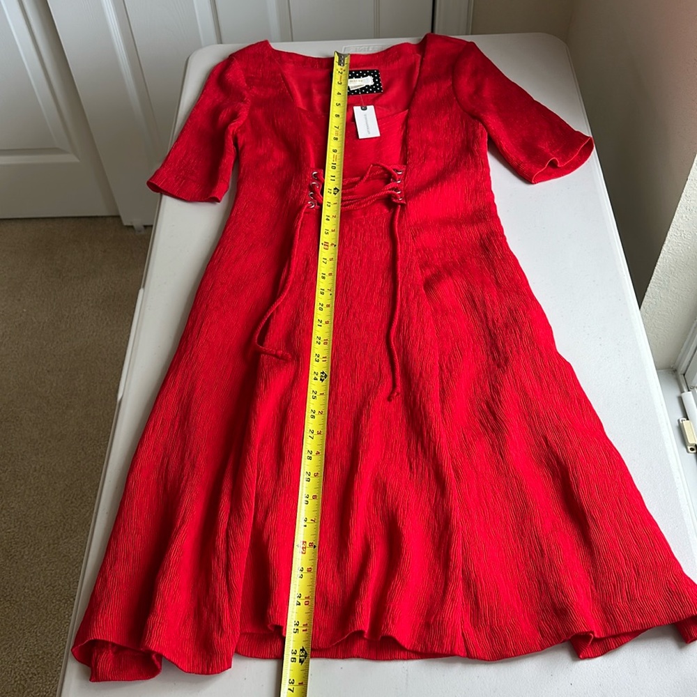 New with tag on Maeve Red Pleated A-Line Midi Dress. - Picture 7 of 15